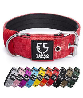 Tspro Tactical Dog Collar 15 Inch Wide Dog Collar Military Grade Strong Dog Collar Thick Dog Collar Heavy Duty Metal Buckle Dog Collar(Red-M)
