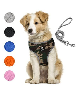 Puppy Harness And Leash Set - Dog Vest Harness For Small Dogs Medium Dogs- Adjustable Reflective Step In Harness For Dogs - Soft Mesh Comfort Fit No Pull No Choke (L, Camouflage Green)