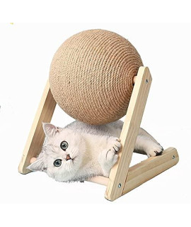 Zmlzsfys Cat Scratching Toy Rotatable 16Cm Sisal Ball Toy Natural Solid Wooden Cat Toy Interactive Scratcher Pet Toya