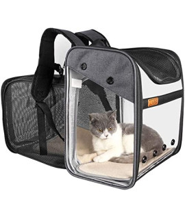 Pet Carrier Backpack For Cat Puppy Small Medium Dog Expandable Breathable Mesh Soft Sided Large Pet Bag Airline Approved Collapsible Carrier For Travel & Outdoor For Pet Up To 22Lbs (Grey)