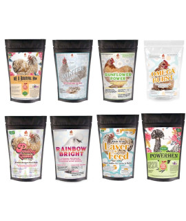 Pampered Chicken Mama Chicken Treat for Hens 10 Pounds Sampler Bundle: 8 Different Treats in One Box! - Grubs, Dried Mealworms, Cracked Corn, Oyster Shell, & Duck Feed