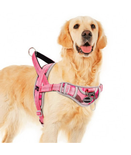 Adventuremore Dog Harness For Large Dogs No Pull, Sport Dog Halter Harness Reflective Breathable Dog Vest Escape Proof Dog Harness With Easy Control Front Clip Handle For Training Walking Xxl Pink