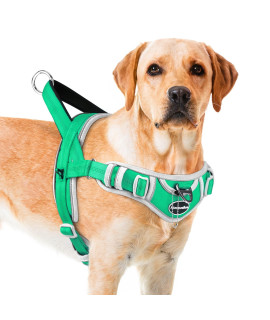 Adventuremore Dog Harness For Large Dogs No Pull, Sport Dog Halter Harness Reflective Breathable Dog Vest Escape Proof Dog Harness With Easy Control Front Clip Handle For Training Walking L Green