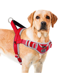 Adventuremore Dog Harness For Large Dogs No Pull, Sport Dog Halter Harness Reflective Breathable Dog Vest Escape Proof Dog Harness With Easy Control Front Clip Handle For Training Walking L Red