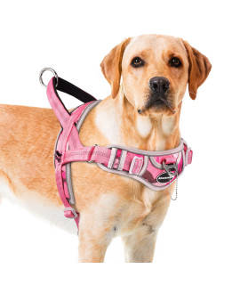 Adventuremore Dog Harness For Large Dogs No Pull, Sport Dog Halter Harness Reflective Breathable Dog Vest Escape Proof Dog Harness With Easy Control Front Clip Handle For Training Walking L Pink