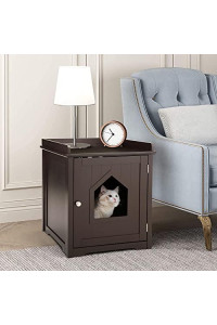 Cat Litter Box Furniture, Hidden Litter Box Furniture with Cover, Enclosed Hidden Litterbox Cat Enclosure Side Table indoor, Cat Washroom Bench, Cat Nightstand Pet House for Large Cats, Brown
