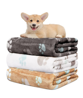 KOGSA Dog Blankets for Medium Dogs,3 Pack Dog Blanket,Washable 30 x 20 Small Dog Blanket,Soft Fleece Blankets for Pets,Cute Paw Blankets for Dogs,Puppy Blankets for Medium,Pet Blanket for Dogs