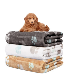KOGSA Dog Blankets for Small Dogs,3 Pack Dog Blanket Washable,Cute Paw Pattern,Small Blankets for Pets,Soft Pet Mat Throw Cover for Kennel Crate Bed, Pet Blanket for Dogs,Cat,23x16 Puppy Blankets