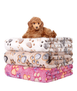 KOGSA Dog Blankets for Small Dogs,3 Pack Dog Cat Blankets Washable 23 x 16,Blankets for Dogs,Cute Paw Pattern,Soft Fleece Puppy Blankets,Pet Mat Throw Cover for Kennel Crate Bed,Pet Blanket