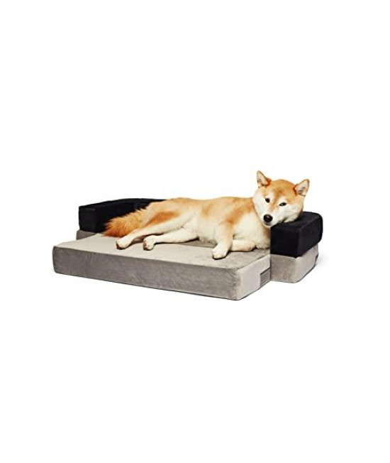 Precious Tails Velvet Convertible Pet Bed, Orthopedic Foam Sofa Mat for Pets, Velvet Dog Bed with Side Bolsters, Comfortable and Soothing Bed and Couch for Pets, Gray, Large