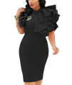 Xxtaxn Womens Cocktail Bodycon Ruffle Sleeveless Formal Midi Pencil Dress Black