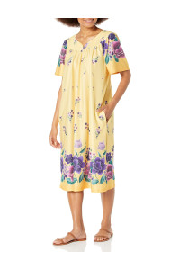 Amerimark Womens Womens Plus Floral Flower Lounge Dress- Short Sleeve Gown Sleepwear For Ladies, Yellowpurple, Md
