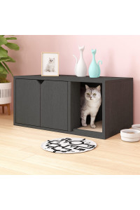 Way Basics Cat Litter Box Enclosure Modern Stackable Pet House Furniture, Charcoal Black