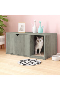 Way Basics Cat Litter Box Enclosure Modern Stackable Pet House Eco-Friendly Furniture,London Grey