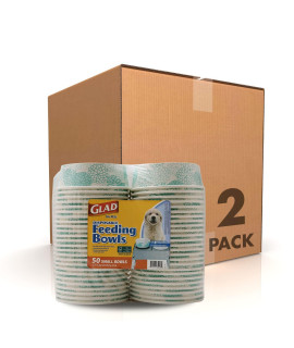 Glad for Pets Disposable Feeding Bowls | Small Dog Bowls in Teal Pattern | 1.75 Cup Feeding Size, 100 Count - Dog Bowls are Great for Dry and Wet Dog Food or Water