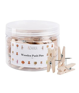 Ezakka Push Pins, Wooden Push Pin Clips For Cork Board, 50 Pack Decorative Thumb Tacks Cute Push Pins For Bulletin Boards Photos Calendar Home Office School Craft Projects With Box, Natural Color