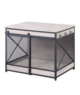 Unipaws Chew-Proof Dog Crate End Table With Cushion And Hooks Furniture Style Mesh Pet Kennels Dog House Indoor Use Weathered Grey