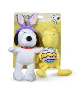 Peanuts For Pets Easter 6 Snoopy Woodstock Easter Celebration Plush Squeaker Toy 2Pc Peanuts Dog Toys, Snoopy Woodstock With Bunny Ears Easter Egg Easter Dog Gifts Snoopy Toys For Dogs