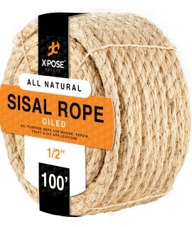 Sisal Rope - 1/2 Inch Thick Rope - Heavy Duty Durable Natural Fiber Rope - Crafts, Cat Scratching Post, Cat Tree Rope Replacement, Scratch Tower for Cats - Indoor/Outdoor Carpet (1/2" x 100Ft, 1)