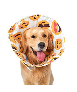 CICISPET Pet Recovery Collar - Soft Cone for Dogs and Cats Post Surgery & Long Term Use for Anxious Biting Licking - Adjustable Multi-Sizes - Emojis - Medium
