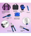 8-Piece Dog Cat Pet Grooming Kit with Organizer Pouch and Travel and Storage Tote, Accessories- Nail Clippers Tweezers Comb, Double-Sided Brush, Detangling Glove, Tear-stain remover comb (purple)