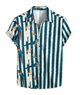 Vatpave Mens Hawaiian Flamingo Shirts Casual Short Sleeve Button Down Shirt Summer Shirts Xx-Large Navy Parrot Floral