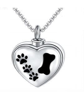 Fanery Sue Heart Necklace For Women Men, Custom Picture Text Engraved Urn Locket Pawprint Pendant Keepsake For Pet, Cremation Jewelry Necklace For Ashes, Memorial Sympathy Gift For Loss Of Dog