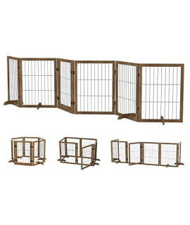 Extra Wide Dog Gate Pet Fence With Lockable Walk Through Door Freestanding Folding Tall Gate Safety Playpen Dog Barrier Indoor For Home Doorway Stairs 4 Support Feet Included Pre-Assembled
