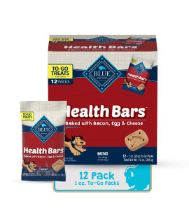 Blue Buffalo Health Bars Natural Crunchy Dog Treats To-Go, Mini Biscuits, Bacon, Egg Cheese 1-Oz Bags (Pack Of 12)