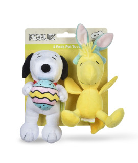 Peanuts For Pets Easter 6 Snoopy Woodstock Easter Celebration Plush Squeaker Toy 2Pc Peanuts Dog Toys, Snoopy Woodstock With Bunny Ears Easter Egg Easter Dog Gifts Toys For Dogs