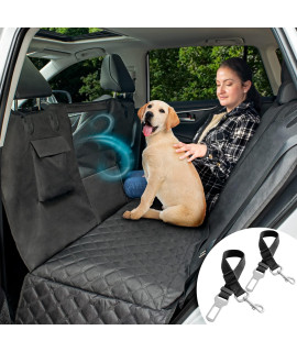 Leadpro Heavy Duty Dog Hammock for Backseat Allows Passenger Seat Access with Pet; Bench Seat Cover with See-Thru Mesh Window for A/C; Waterproof Scratchproof Anti-Slip Antimicrobial - Car SUV Truck