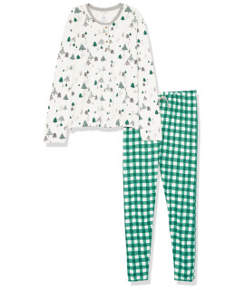 Honestbaby Baby Pet Organic Cotton Holiday Family Jammies Pajamas, Emerald Painted Buffalo, Bandana Mediumlarge