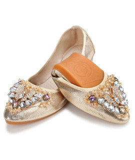 Kunwfnix Womens Ballet Flats Crystal Wedding Ballerina Shoes Foldable Sparkly Comfort Slip On Flat Shoes