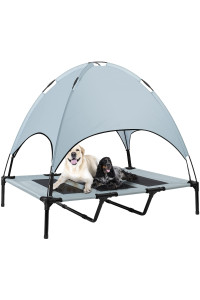 Heeyoo 48 Inches Extra Large Elevated Dog Bed With Canopy, Portable Indoor Outdoor Pet Cot With Removable Canopy Shade Tent For Dogs And Cats, Grey