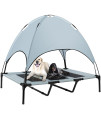 Heeyoo 48 Inches Extra Large Elevated Dog Bed With Canopy, Portable Indoor Outdoor Pet Cot With Removable Canopy Shade Tent For Dogs And Cats, Grey