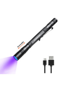UV Flashlight Rechargeable, 395nm Ultraviolet Flashlight, Zoomable Pen Blacklight Flashlight IP54 Waterproof Detector for Pet Urine, Cat Dog Stains, Scorpion, Bed Bug