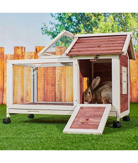 HABITRIO Wooden Pet Rabbit Hutch Movable Bunny Cage with Wheels for Small Animals