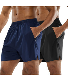 Mier Mens Training Shorts 5 Inch Stretchy Active Shorts, Elastic Waist, Blacknavy, Xl