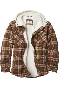 Legendary Whitetails Mens Size Camp Night Berber Lined Hooded Flannel Shirt Jacket, Ranger Plaid, Large Tall
