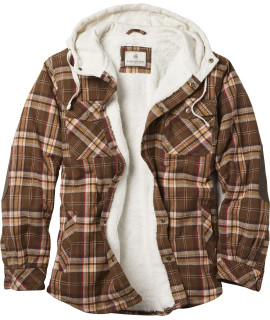 Legendary Whitetails Mens Size Camp Night Berber Lined Hooded Flannel Shirt Jacket, Ranger Plaid, Large Tall