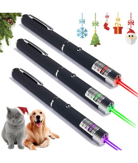 JMMTAAG 3 PCS Green Red Violet Long Range Dot Clicker Toy Pen for Indoor Interactive Teaching, Cat Toys Pointer, Puppy Kitten Lazer Toy, Bright Clicker for Dog Cat Training Exercise