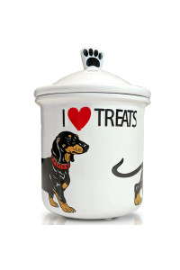 Dog Treat Jar for Dachshund or Weiner Dogs - Cute Dachshund Decor - Great Dachshund Gifts for Women - Ceramic Dog Food Containers - Non-Scratch Base - Cookie Jars for Kitchen Counter Airtight Lids