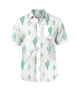 Tipsy Elves Mens White Cali Cactus Hawaiian Button Down Shirt Size 3X-Large