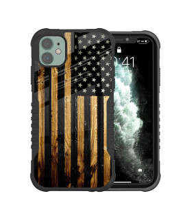 Lanjindeng Iphone 11 Case Classic Wood Grain Old American Flag Design Shockproof Anti-Scratch Drop Protection, Soft Tpu Bumper Anti-Collision Pc Backplane Protective Case For Iphone 11