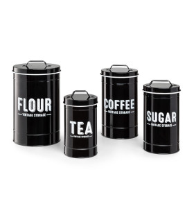 Granrosi Flour And Sugar Containers, Set Of 4 Kitchen Storage Containers, Airtight Food Storage Containers, Canister Sets For Kitchen Counter, Kitchen Canisters, Storage Containers For Pantry - Black