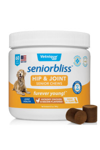 Vetnique Labs Seniorbliss Aging Dog (7+) Senior Dog Vitamins and Supplements, Supports Heart, Allergy, Arthritis, Skin and Coat - furever Young (Hip & Joint Chew, 60ct)