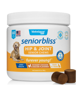Vetnique Labs Seniorbliss Aging Dog (7+) Senior Dog Vitamins and Supplements, Supports Heart, Allergy, Arthritis, Skin and Coat - furever Young (Hip & Joint Chew, 60ct)