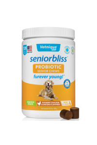 Vetnique Labs Seniorbliss Aging Dog (7+) Senior Dog Vitamins and Supplements, Supports Heart, Allergy, Arthritis, Skin and Coat - furever Young (Probiotic Chew, 120ct)