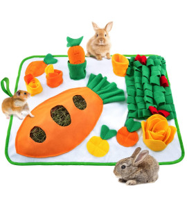 20 A 24 Rabbit Foraging Mat With Carrot Toy- Polar Fleece Pet Snuffle Pad With Fixing Handle- Funny Interactive Nosework Feeding Mat- Rabbit Hay Feeder Mat For Rabbits Bunny Guinea Pigs Ferrets