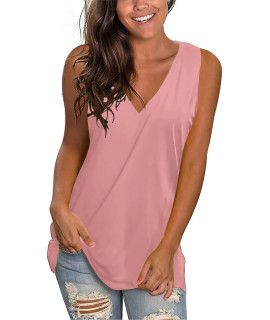 Lalala Womens Casual Loose Fit Sleeveless Comfy Basic V Neck Tank Tops Cami Shirts Blouses Pink L
